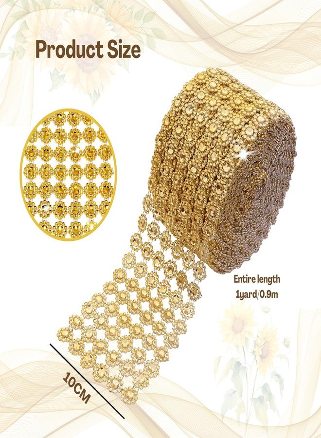 Flavizo 6 Rows Crystal Rhinestone Ribbon Strips - Sunflower Decorative Bling Diamond Glitter Tape Roll for Fabric, Clothing & DIY Crafts (Golden, 1 Yard / 0.9m) - Image 2